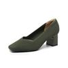 Fashion High Heels for Women 2025 New Square Head V-neck Solid Color All-match Single Shoes Slip on Breathable Knit Women Work Shoes