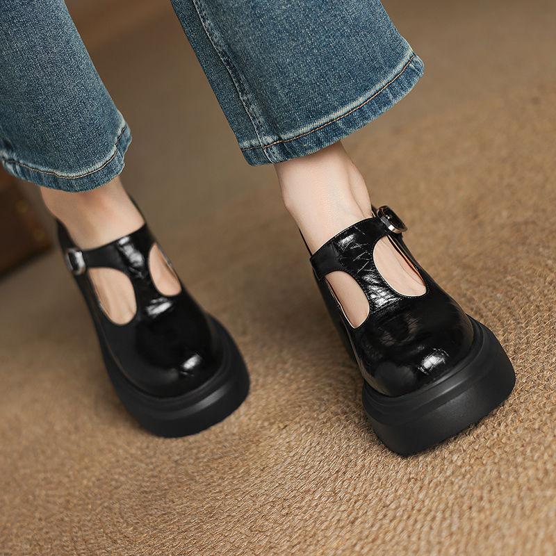 White Fashion Thick Heel Single Shoes Women's 2025 Spring Small Mary Jane Shoes One-button Platform High Heel Small Leather Shoes