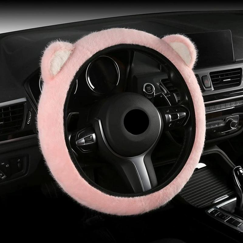 WTEMPO Universal Car Steering Wheel Cover Set 38cm Diameter Soft Plush Rhinestone Interior Trim Family Car SUV Pickup Accessories