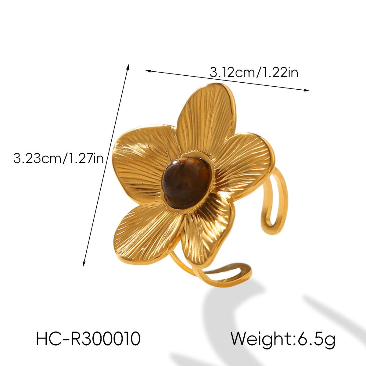 Euro-American style stainless steel tiger eye ring, niche high-end leopard print flower ring, wavy titanium steel bangle
