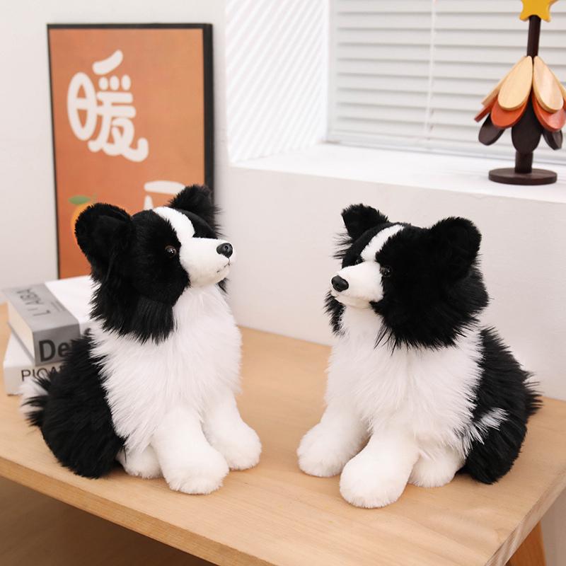 Cute Simulated Border Collie Dog Plush Toy Stuffed Sitting Standing Lying Animal Puppy Doll Companion Plushie Gift