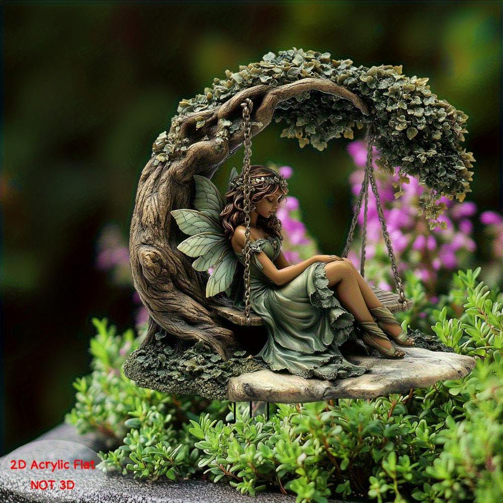 Fairy Sitting On a Hanging Chair, 2D Flat Acrylic, Decoration, Suitable for Garden, Lawn, Outdoor, Party, Christmas, Halloween