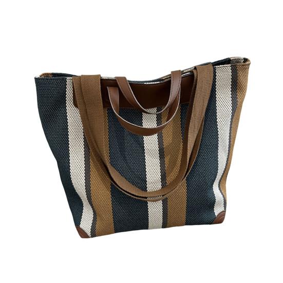 

Полосатая наплечная сумка Женская холщовая сумка-тоут Застежка-молния Сумка-тоут через плечо для повседневного использования, поездок на работу, свиданий, вечеринок