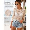 Damen Uni Fransen Cut-Out Durchsichtiges Überwurf-Boho Muschelsaum 3/4 Ärmel Strand Sarong für Urlaub Pool