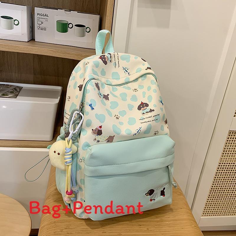 Adorable Dog Print College Backpack With Durable Nylon And Geometric Pattern For Students