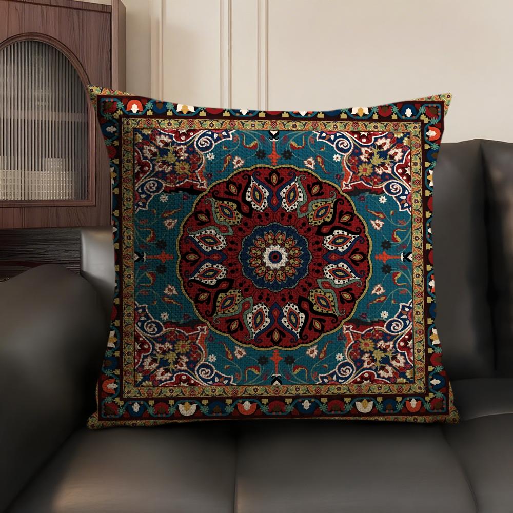 Bohemian Check Pattern Cushion Cover Natural Linen Organic Fabric DoubleSided Printing Sofa Home Decor Gift Pillow Case