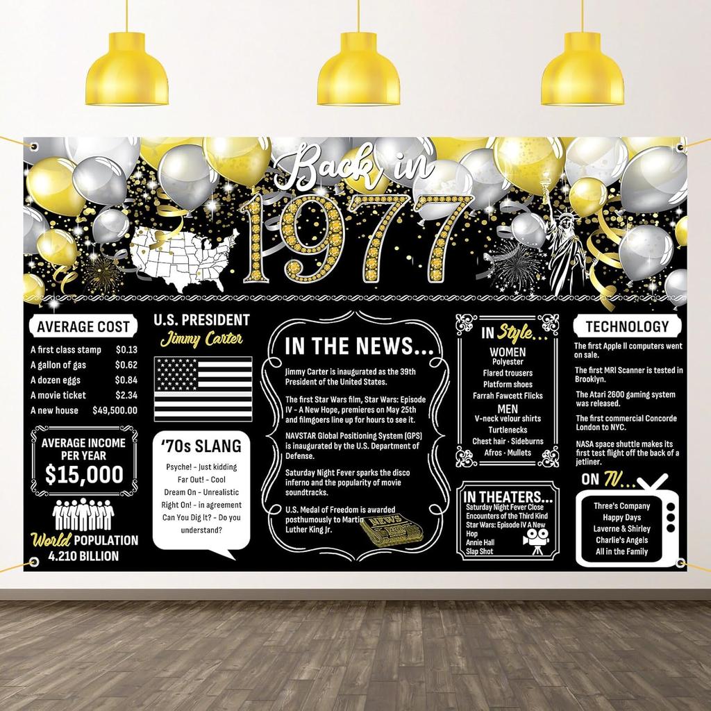 50th Birthday Black Gold Party Decoration Back In 1976 Backdrop Large Banner Birthday Party Poster Supplies Vintage 1976 Photography Background for