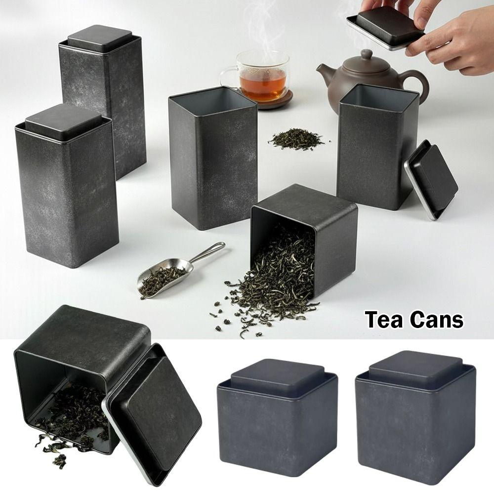 Retro Design Tea Cans Frosted Surface Square Shape Metal Cans Tinplate Material Fine Sand Texture Storage Jar Piggy Bank