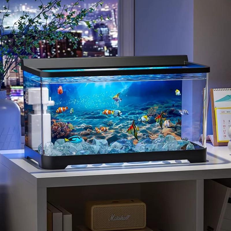 New Small Desktop Aquarium Eco Background Sticker Fish Tank for Living Room All-in-One Goldfish Bowl Compact Decor Home Aquarium