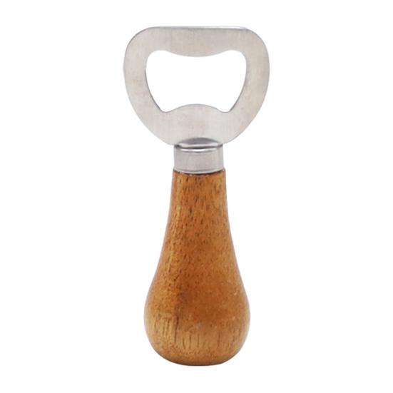 Beer Bottle Opener with Wooden Handle, Stainless Steel Cap Remover, Rustic Bar Tool for Home Kitchen, Gift for Men Dad