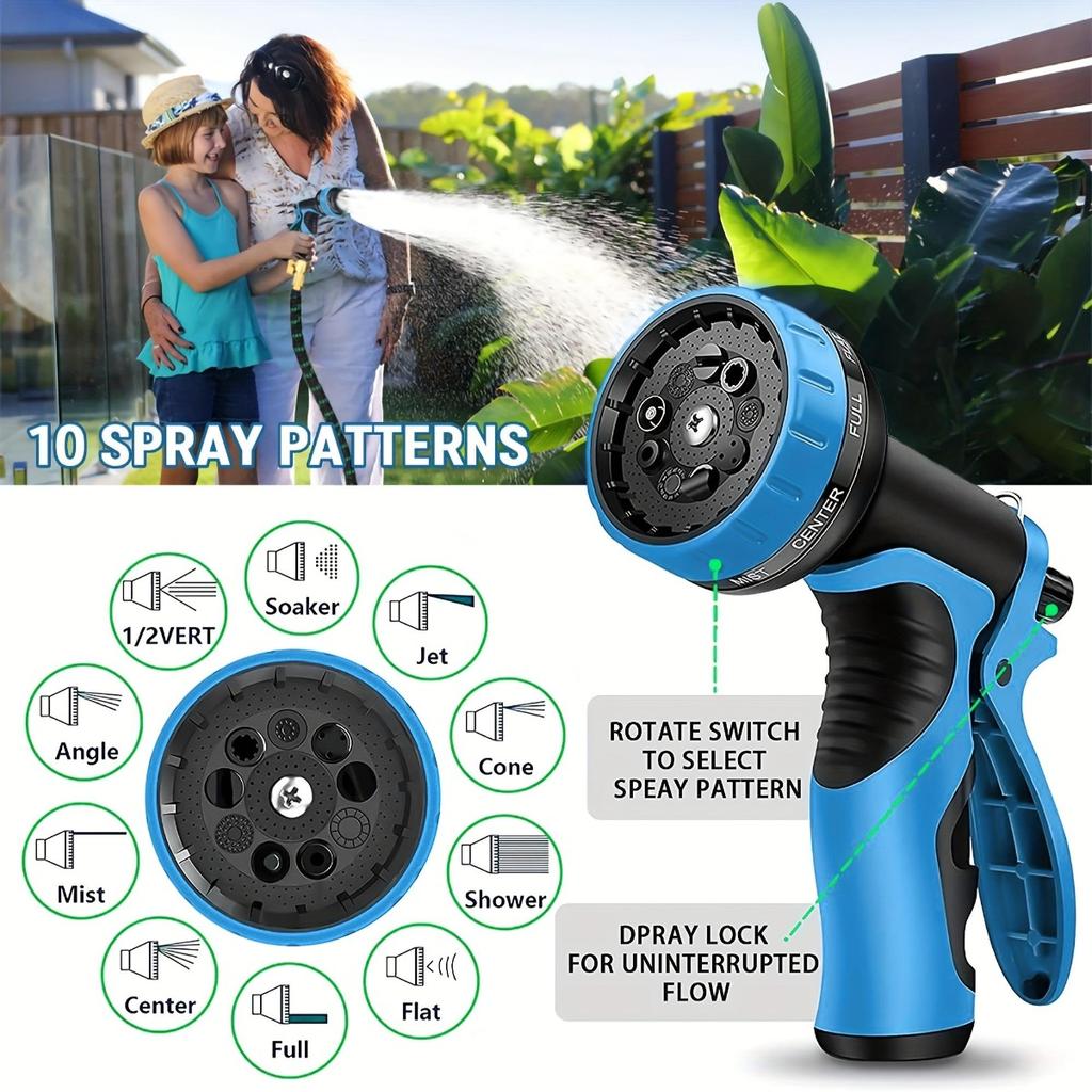 100/75/50/25 Foot Heavy-duty Garden Hose with 10 Function High-pressure Spray Nozzle, Copper Aluminum Joint, Leak Proof Design,durable Rubber Material