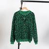 Women's Crew Neck Long Sleeve Leopard Print Loose Fit Commuter Knit Cardigan