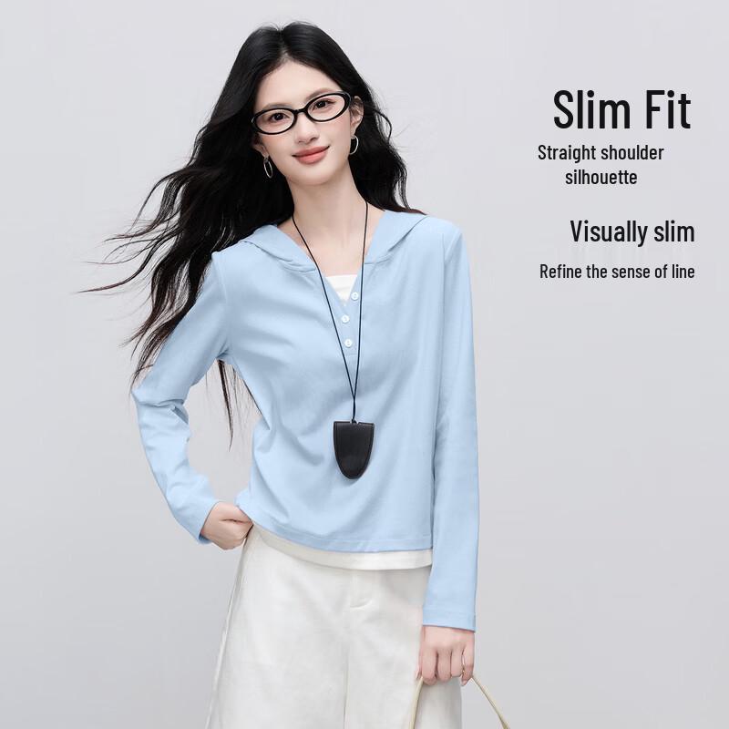 Women s Faux Two-Piece Hooded T-Shirt XL