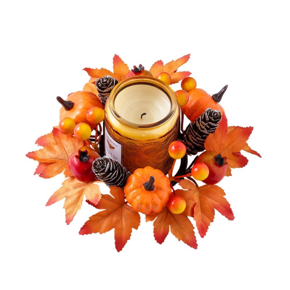 Harvest Festival Wreath Long-Lasting Maple Leaf Wreath Thanksgiving Wreath Artificial Fall Candle Holder For Home Decor Party