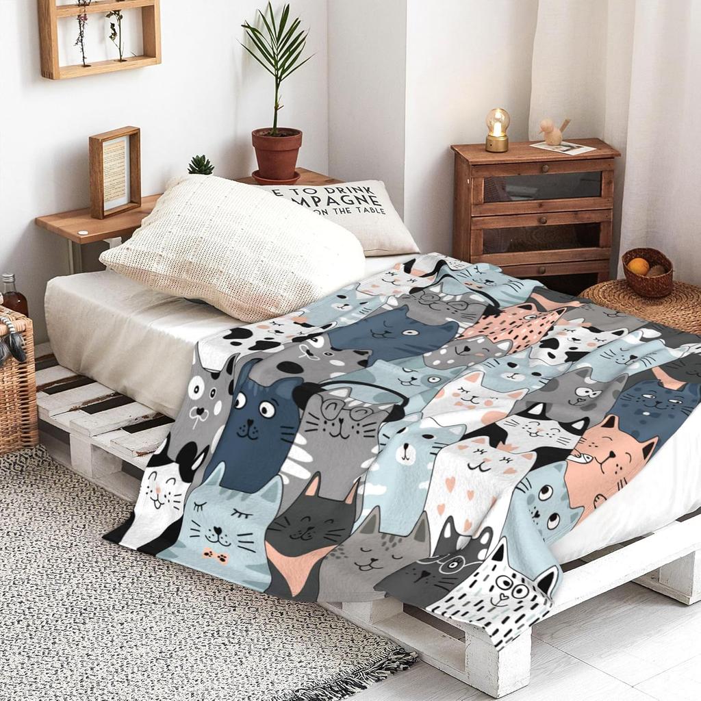 Cat Blanket Ultra Soft Flannel Merch Cat Throw Blanket Stuff Gifts for Cats Lovers for Girls Women Kids Boys Adults 50X40inch