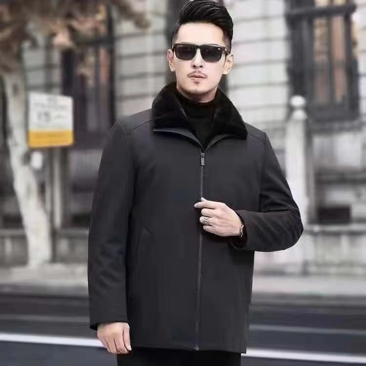 

Pie overcome men s winter long fur integrated winter thickened imitation fox fur jacket 5XL 180-100kg