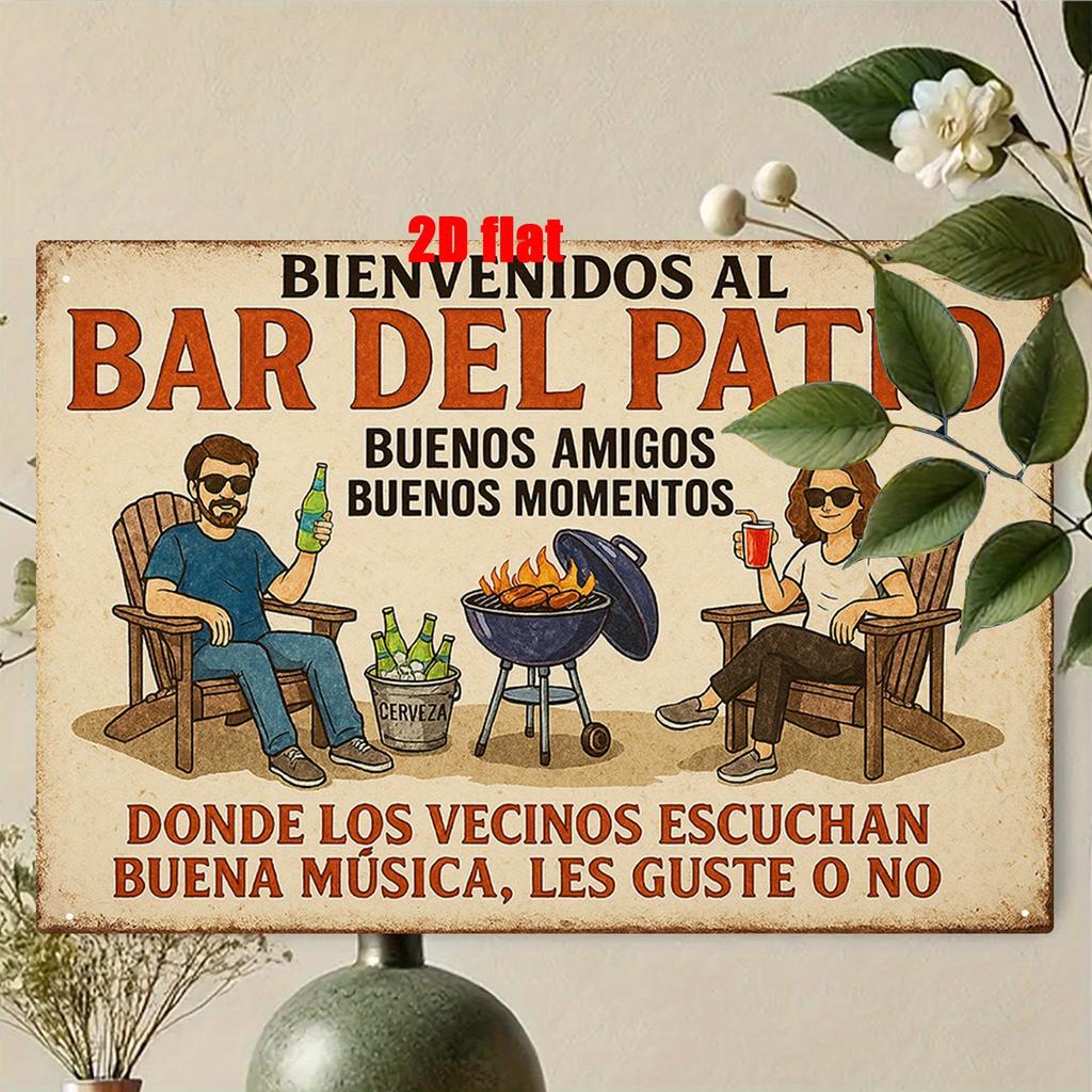 2D Flat, 2D, 1pc Metal Wall Sign, Plaque Wall Decoration, Spain Welcome To the Terrace Bar Theme Iron Mural, Ideal for Home Yard