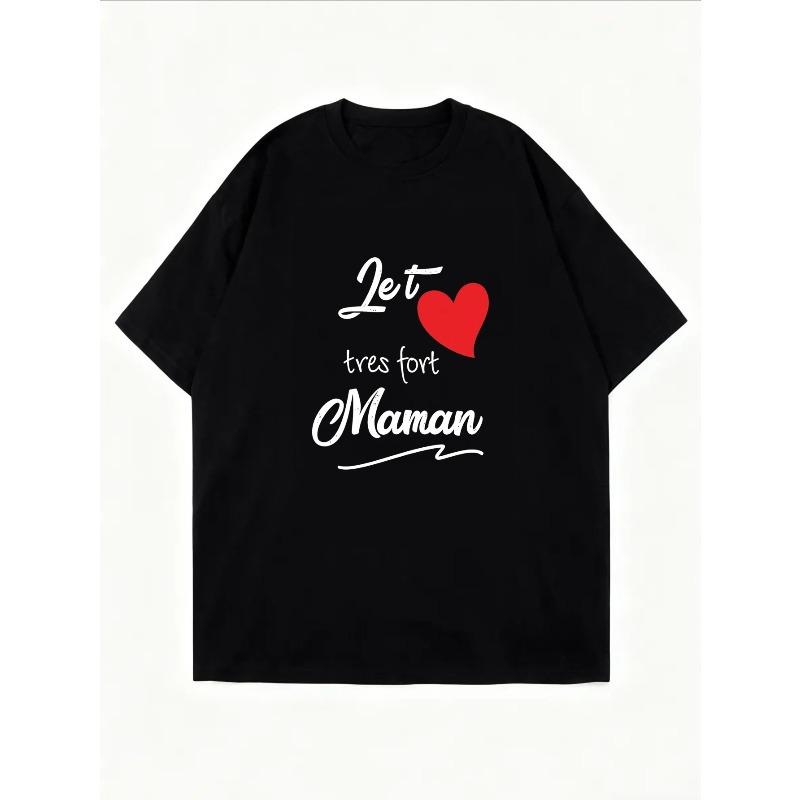 White Crewneck T-Shirt With Heart And Maman Text For Mother Day Gift