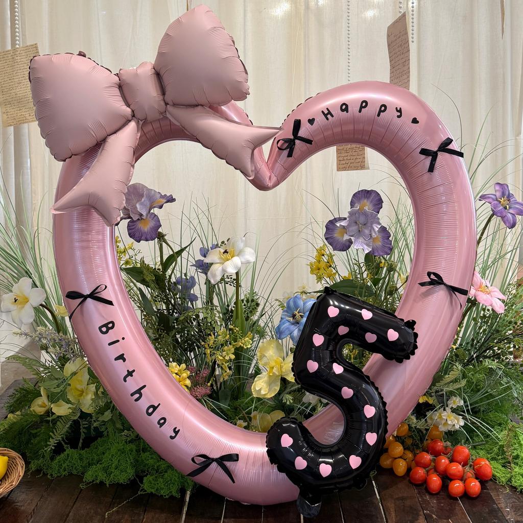 40 Inch Pink Heart Foil Balloon Black Digital Aluminum Birthday Party Decor Baby Shower Girls Gift for Wedding Baby Shower Prop