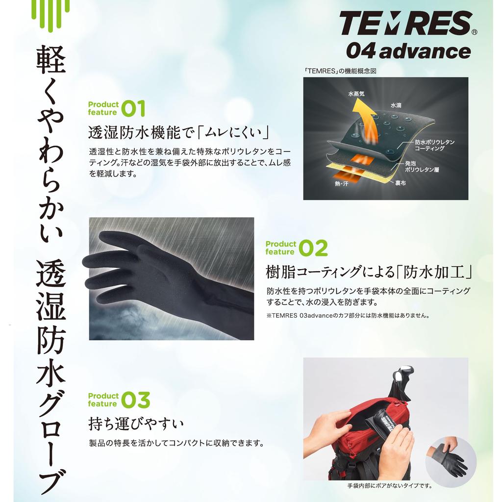 Showa Gloves [Dešťové rukaviceOutdoorové BezčasovéProdyšné Plně vodotěsné] TEMRES 04advance Velikost 4L Černé Vodotěsné rukavice Bez vnitřní vrstvy pro chladné počasí Bez manžety