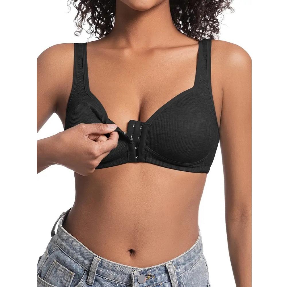

Women s Bra Wire-Free Front Closure Solid Color Full Coverage 3D Cups More Considerate for Middle-Aged And Elderly Individual Underwear S