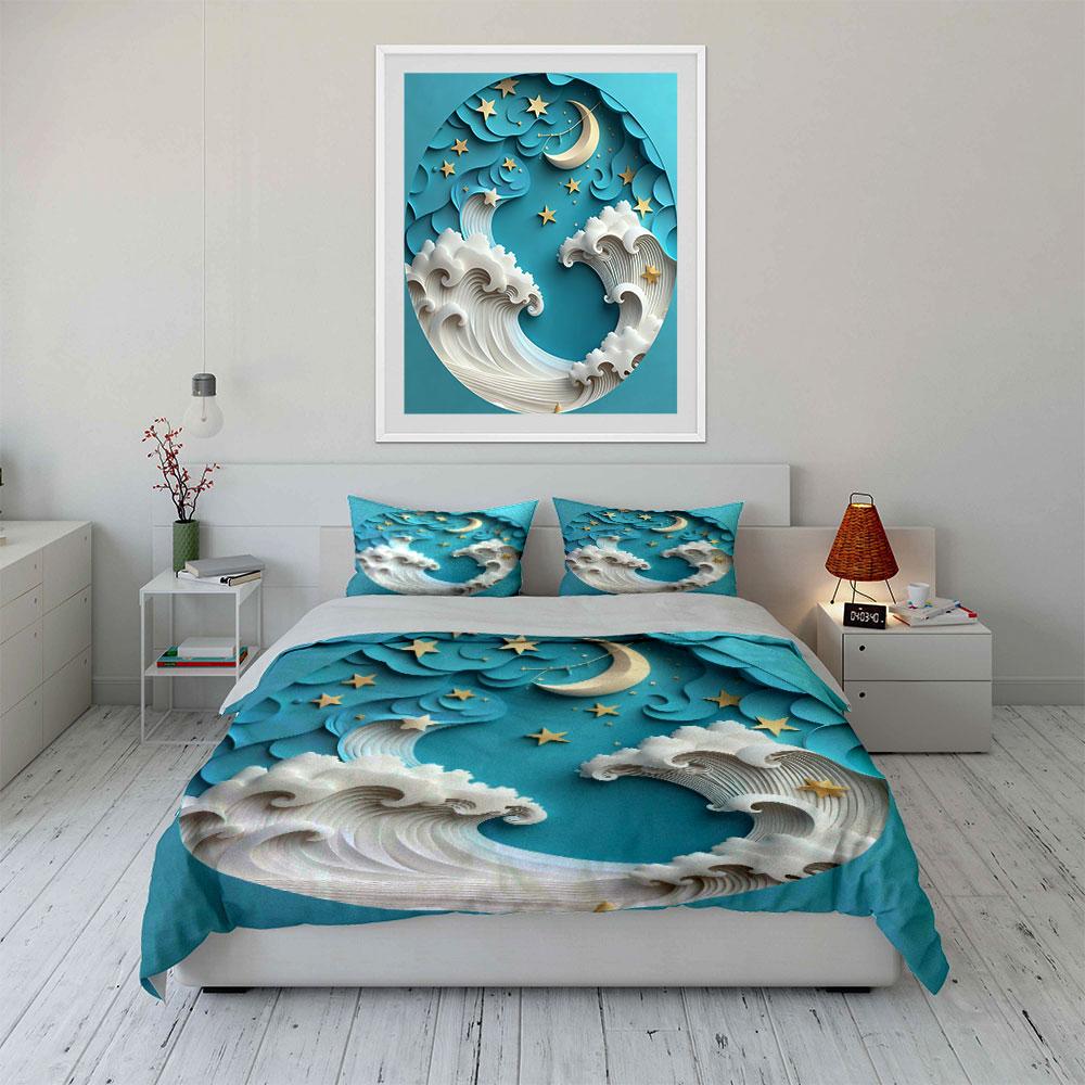 Moon Star Ocean Decor Set Soft Comfortable Duvet Cover Bedding Set Included 1*Duvet Cover & 2*Pillowcases, Gift