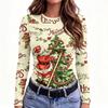 Damen Slim Fit T-Shirt mit Weihnachtsdruck, Langarm, Rundhalsausschnitt für die Feiertagsparty und Freizeitkleidung