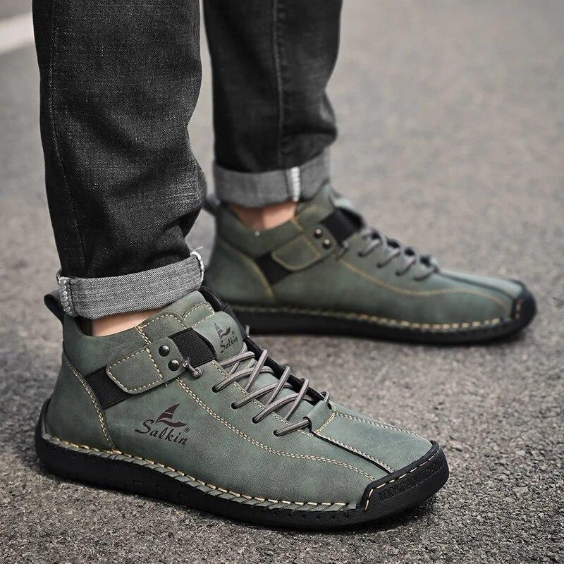 New  Handmade Leather Casual Men Shoes Design Sneakers Man Breathable Leather Shoes Men Ankle Boots Outdoor