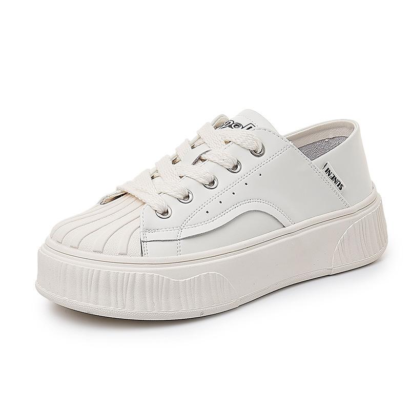 Shell Head Leather Little White Shoes Women's 2025 Spring New Flat-bottomed Sports and Leisure Shoes Women's Fashion Two-wear Women's Shoes Trend