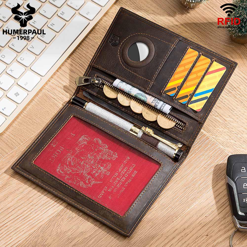 Humerpaul Leather Passport Bag  Large-capacity Multi-shot Function Coin Purse
