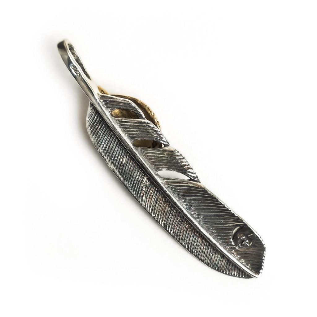 Native American Indian Eagle Feather with Gold Heart and Silver Pendant