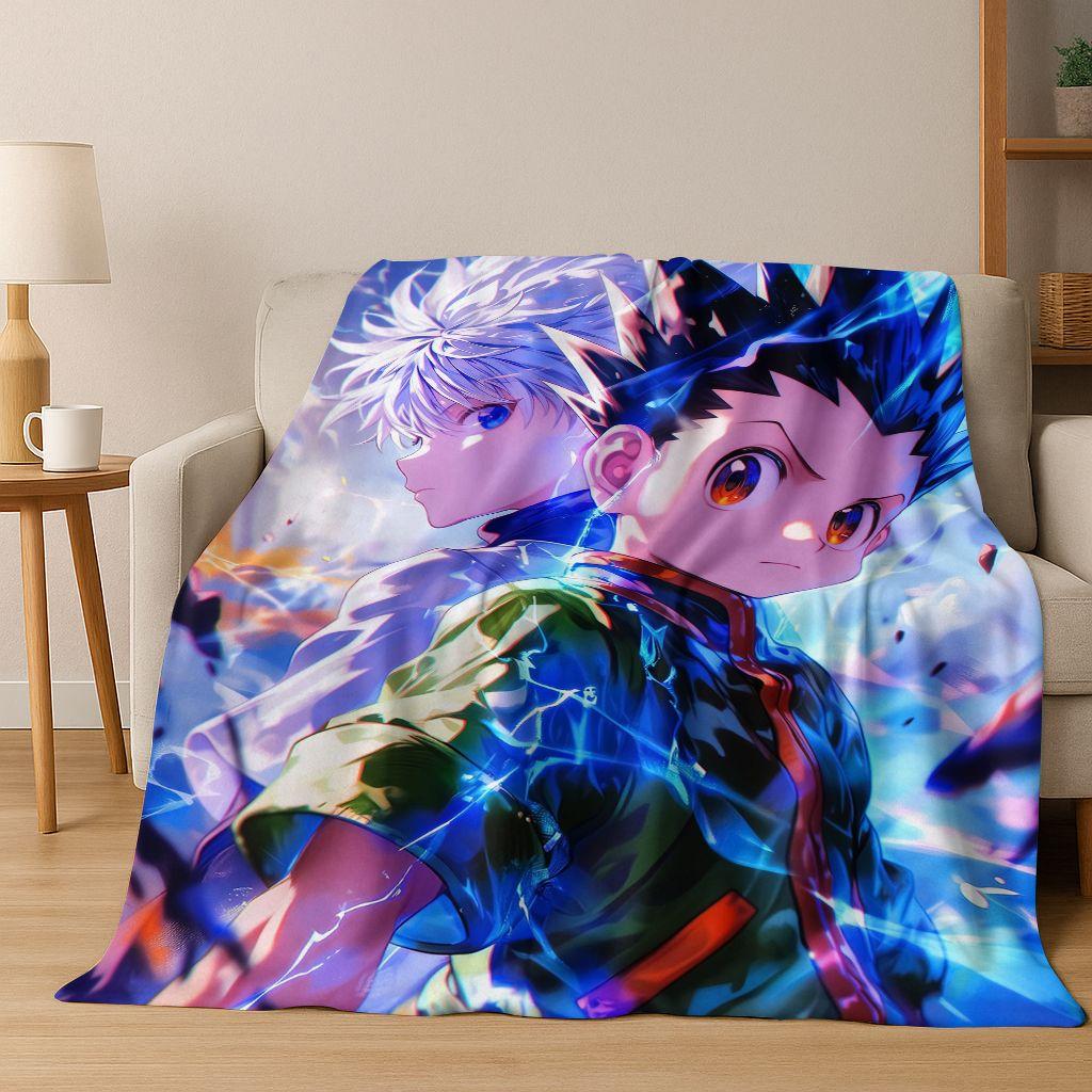 Anime HUNTER X HUNTER HXH Gon Freecss Killua Cartoon Flannel Blanket,Cozy Soft Throw Blanket for Home Bedroom Bed Sofa Cover Kid