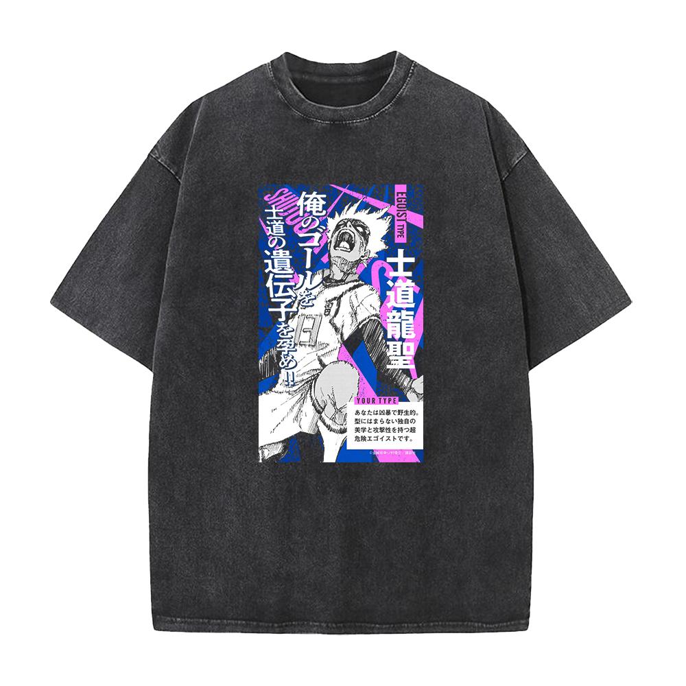 Anime BLUE LOCK Nagi Seishiro Graphic Tee Men High Quality Washed T-shirts Vintage Cotton T Shirt Harajuku Male Casual Tshirt