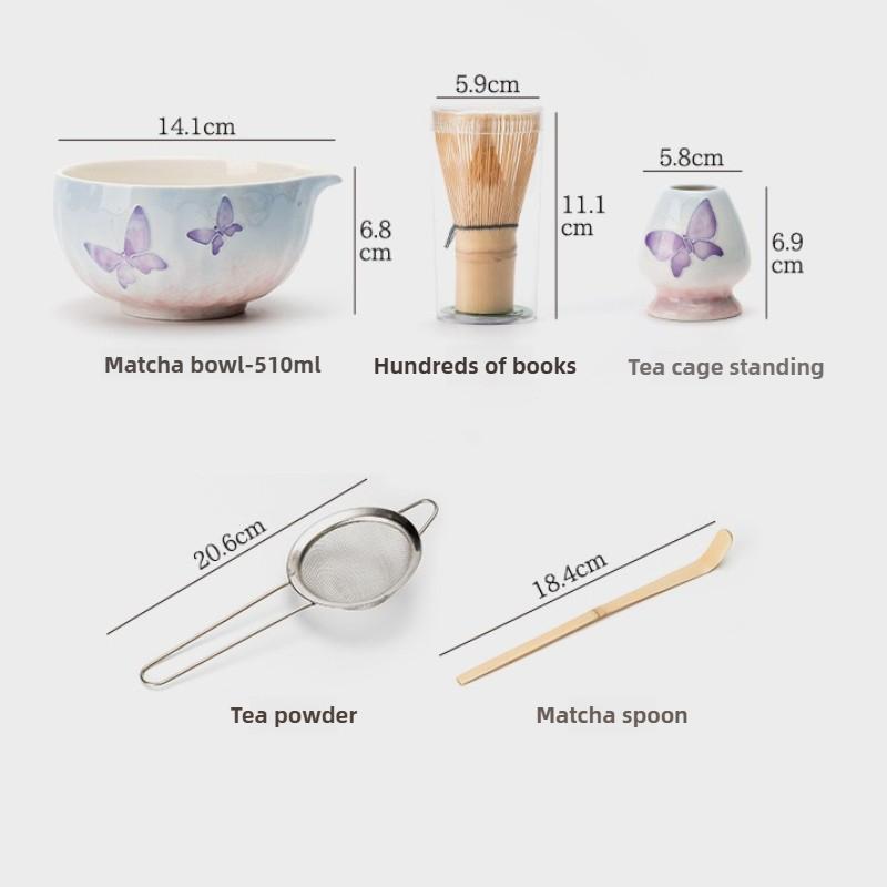 Traditionelles Bambus Keramik Japanisches Matcha Tee Set Keramikschale Bambus Matcha Besen und Teelöffel Teezubereitungswerkzeuge Zubehör