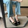 Leather Version~ French High Heels Women's Thick Heel Mary Jane Shoes Gold Buckle Light Mouth Versatile Single Shoes Temperament Commuter Shoes