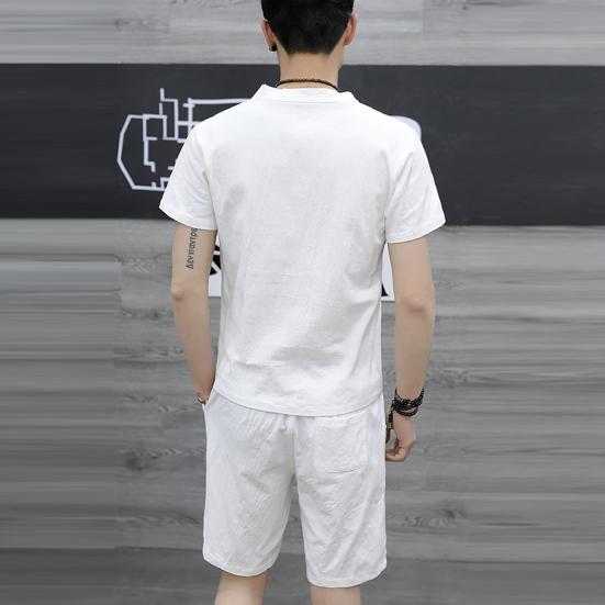 2Pcs/Set Men's Casual Cotton Linen Summer Suit Short Sleeve Button-Down Stylish Men's Suit Streetwear