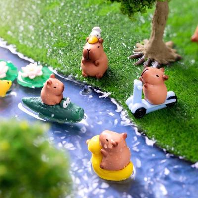 2Pcs Mini Resin Capybara Miniatures Figurines Cute Fairy Garden Animal Ornament Mini Statue Decorative Small Landscaping