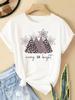 (Asian Size) New Year T Clothing Short Sleeve T-shirts  Print Merry Christmas Lovey Tree Cute O-neck Women's Top Fashion Holiday Graphic Tee