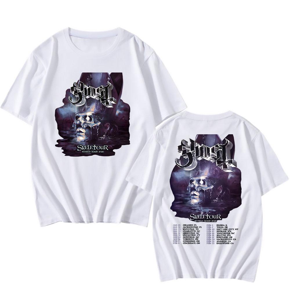 Ghost Skeletour World Tour 2026 Koszulki Ameryka Północna Bawełna Krótki Rękaw Codzienna Męska Koszulka Unisex Streetwear Koszulki Zespołu Rockowego
