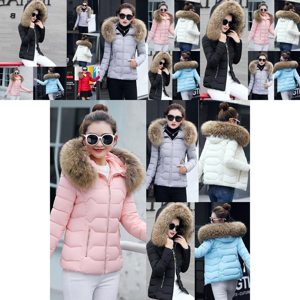 Womens Short Slim Quilted Winter Coat With Fur Hooded Collar And Stylish Design