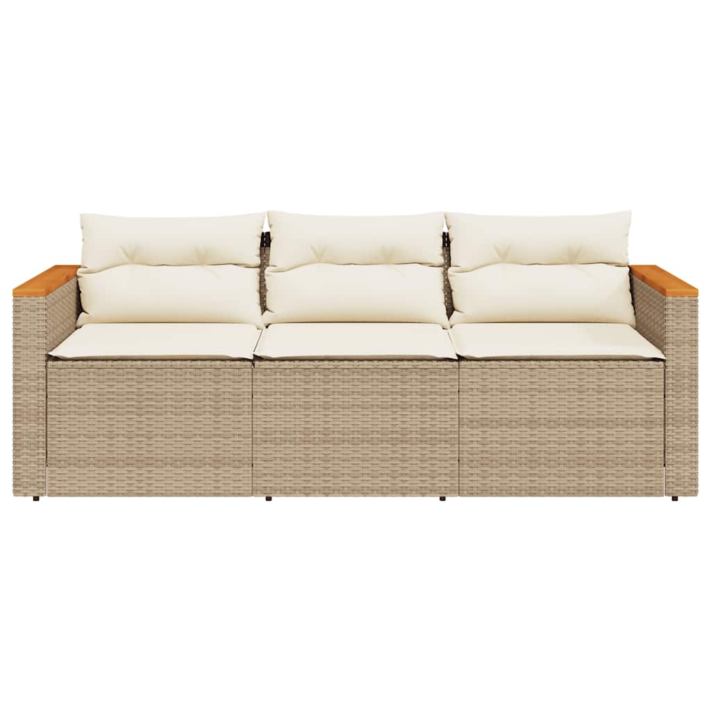 3 Seater Garden Sofa with Cushions Beige Poly Rattan
