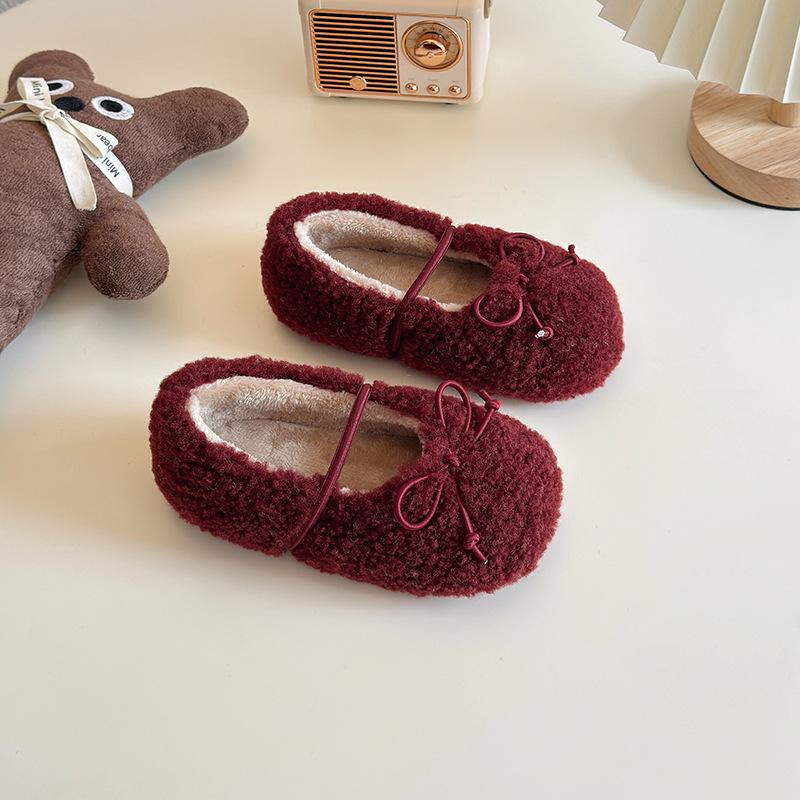 Girls' fluffy Korean-style new winter baby plush warm princess children's cotton shoes with soft soles