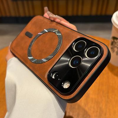 Magnetické pouzdro pro iPhone 17 Air 16 16E 15 14 13 12 11 Pro Max Plus Kryt Kožený Měkký Nárazuvzdorný pro Mag-safe Kovový Kryt Kamery