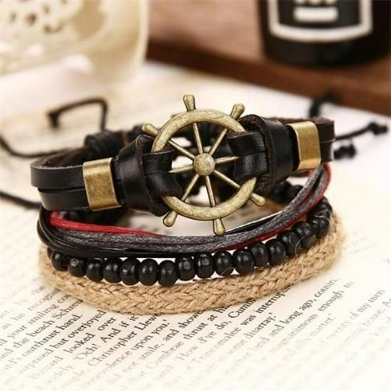 Schmetterling Stern Mond Anhänger Vintage Mehrschichtiges Lederarmband