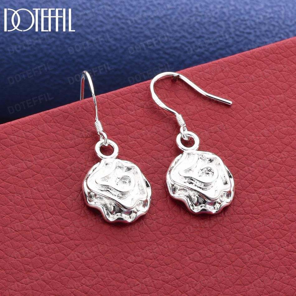925 Sterling Silver Rose Pierced Earrings Fashion Jewelry