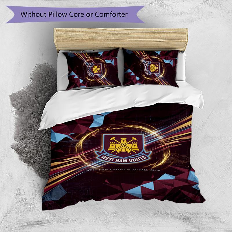Set Lenzuola Stampato West Ham United Football 3 Pezzi, Comodo Set Copripiumino per Camera da Letto Amico della Pelle