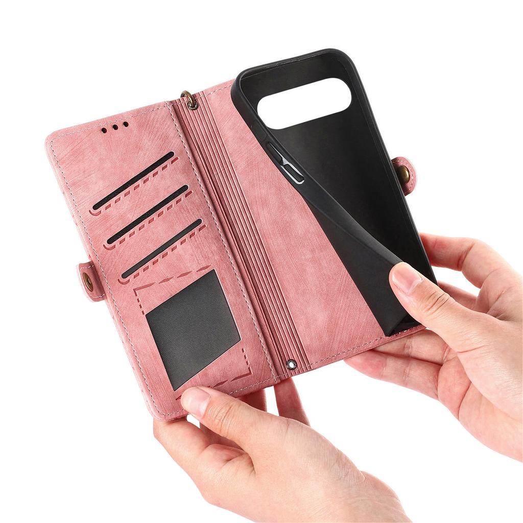 Geometric Embossed Flip Zipper Card Holder Wallet Leather Case for Google Pixel 11 Pro XL 10 9 8 7 6 A Shockproof Stand Cover