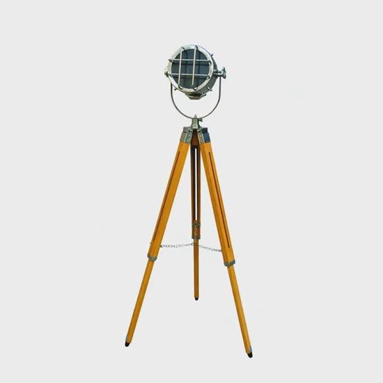Handcrafted Wooden Tripod Spotlight Lamp Table Lamp Industrial Nautical Searchlight Home Office Decor