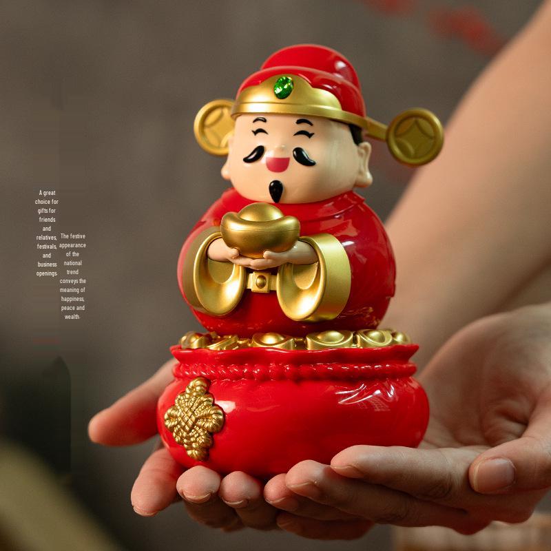 Solar-Powered Fortune God Waving Ornament - Stress Relief & Festive Charm for Car or Office, Perfect Birthday Gift