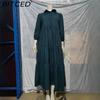 BITCED Women's Fashion Spring Autumn Solid Color Print Long Sleeve POLO Neck High Waist Casual Dresses